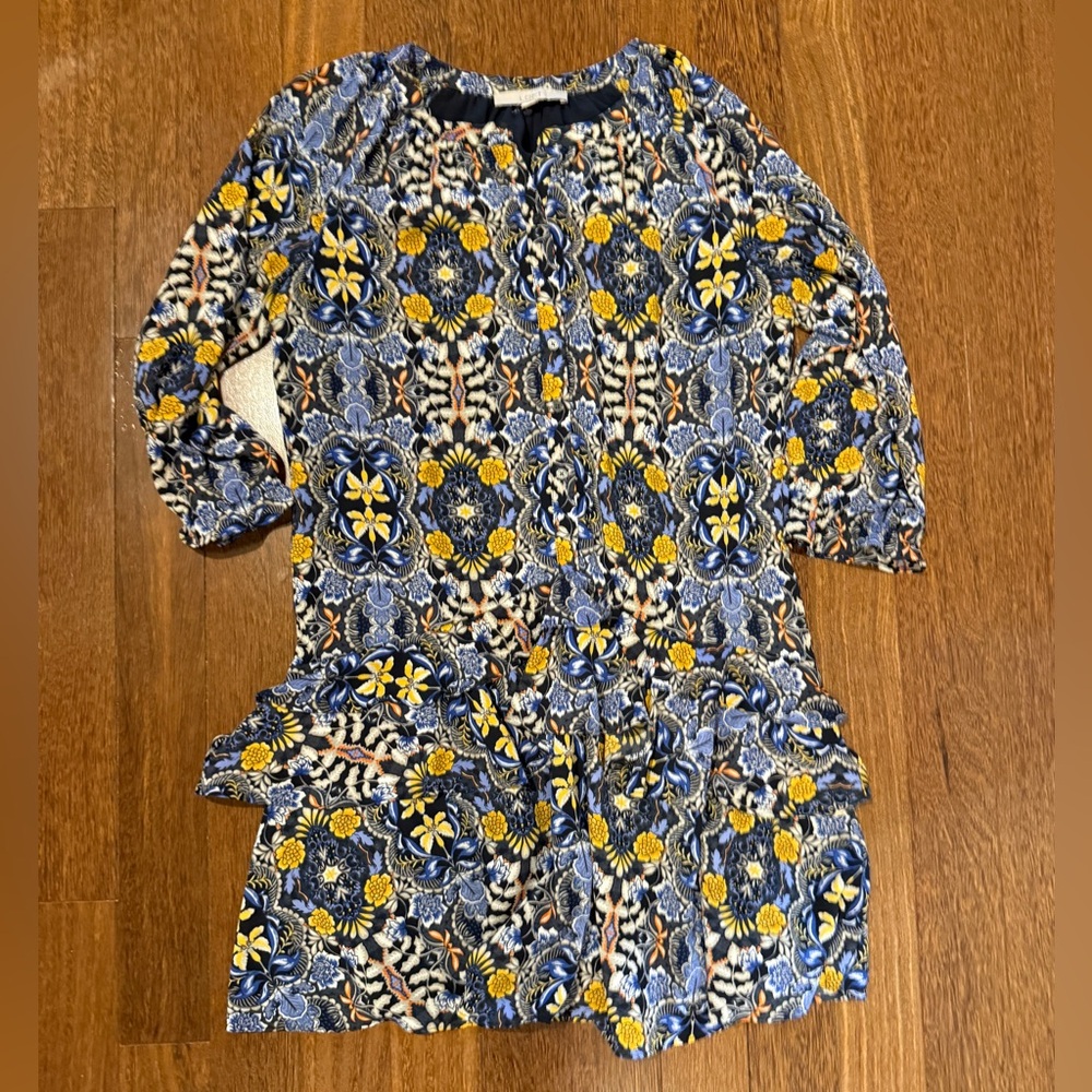 LOFT Women's Blue and Yellow Floral Casual Dress